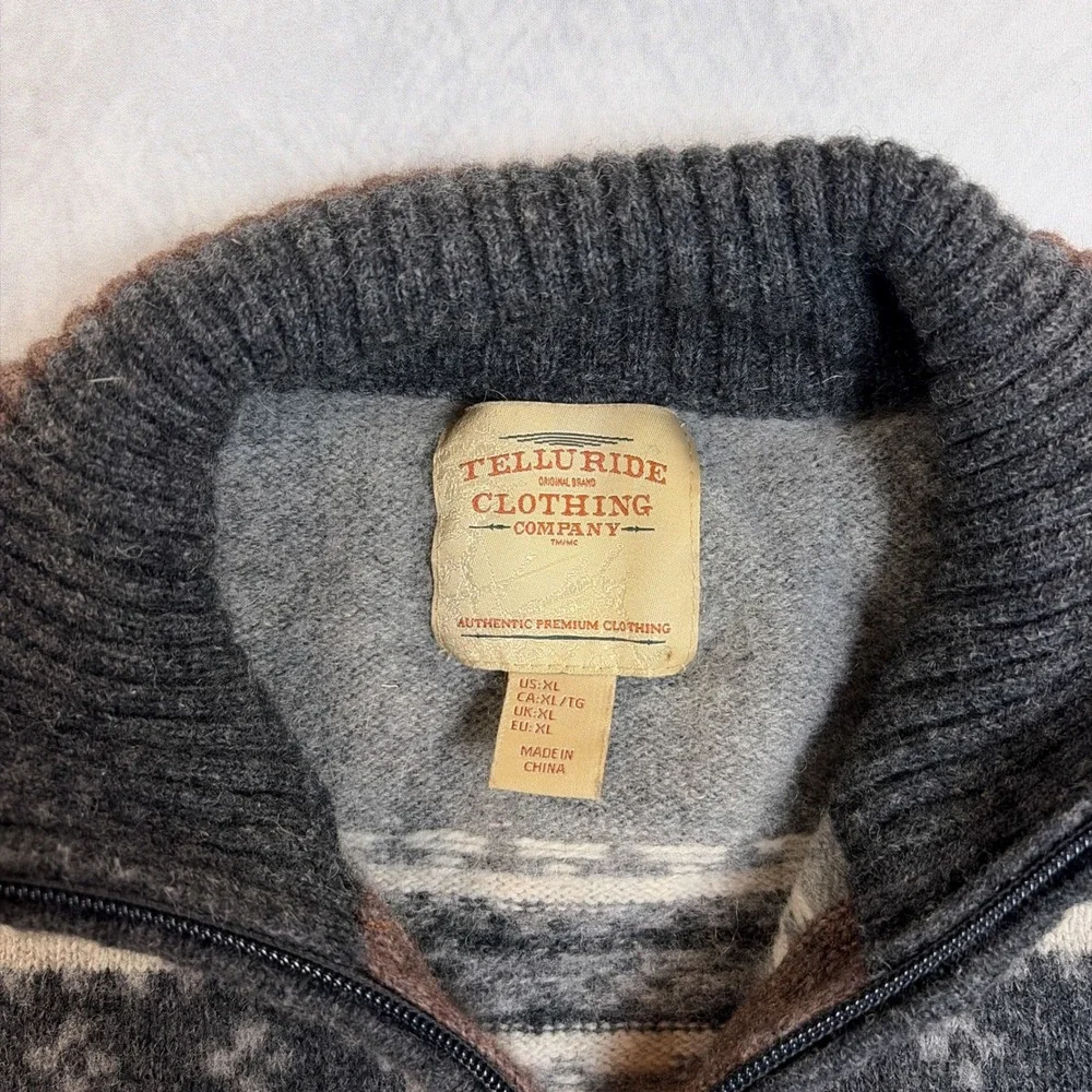 Telluride Clothing Company Sweater Mens XL Gray Fair Isle Wool Blend Elbow Patch